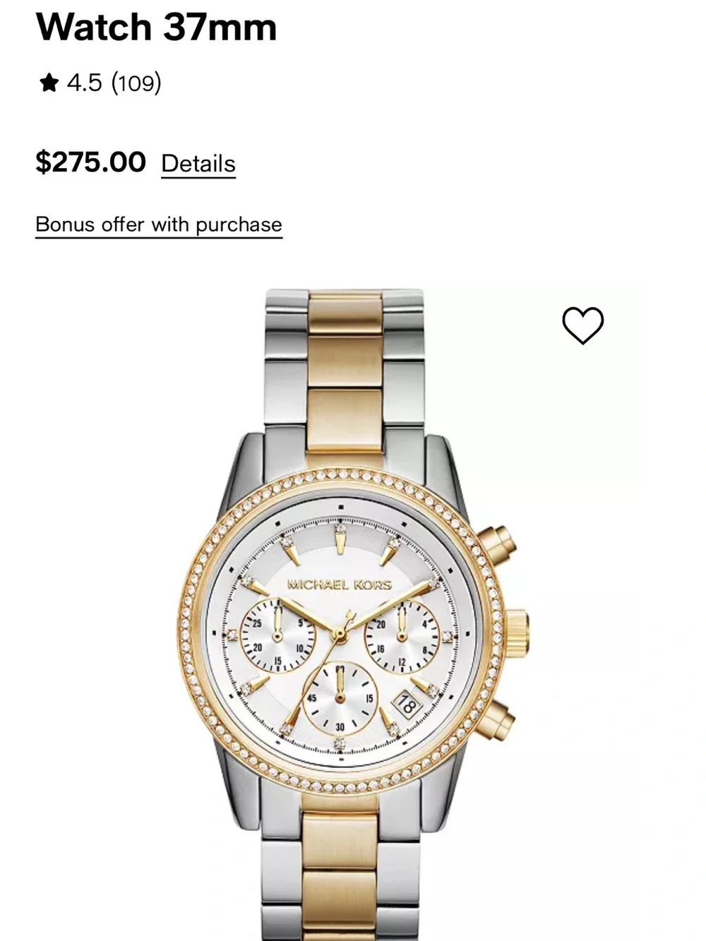 Michael Kors Two-Tone Gold and Silver Women's Chronograph Watch